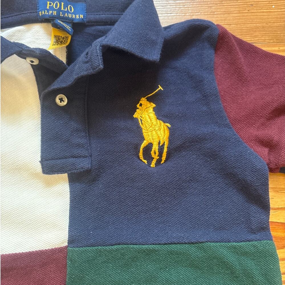 Polo Ralph Lauren navy green color block large pony short sleeve polo SIZE 3T - Picture 2 of 5